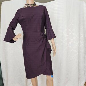 **Alex Evenings Plum Bell-Sleeve Sheath Dress**